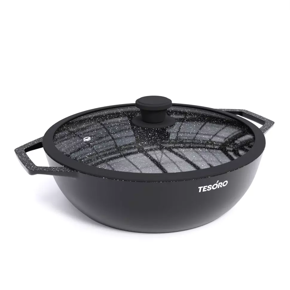 Жаровня 4 л (28 см) литой алюминий, ИНДУКЦИЯ, стекл. рышка,&quot;Tesoro Florence&quot; total darkTF6540tdi
