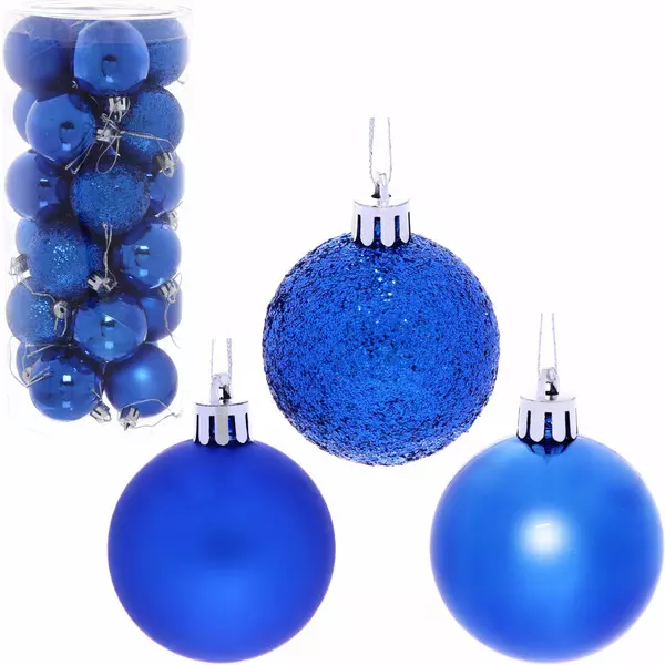 Новогодние шары 5 см (набор 24 шт) Микс фактур, синий 201-0638