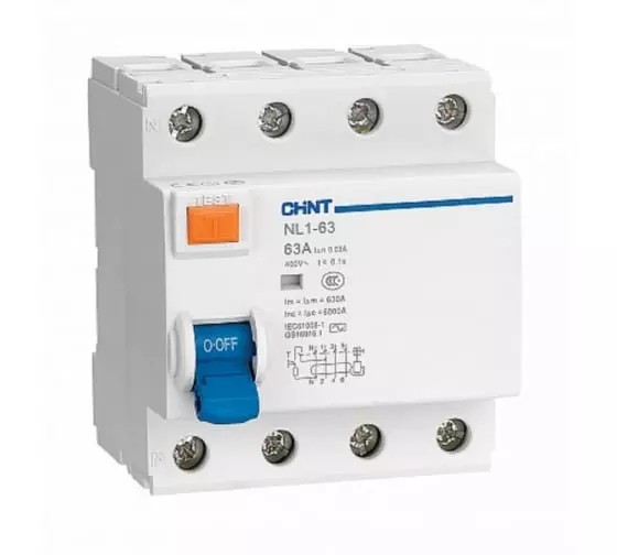 Выключатель дифференциального тока CHINT (УЗО) 4п 25А 30мА тип AC 6кА NL1-63 200224