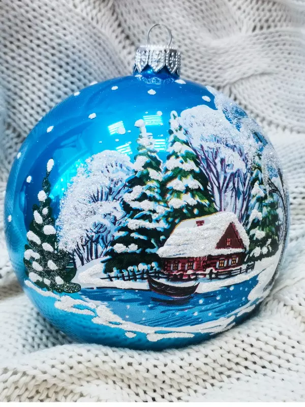Елочный шар стекло Домик на берегу 10 см Коломеев КУ-100-224256