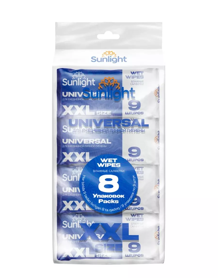 Влажные салфетки освежающие 8 упак*9 шт XXL Универсал супер мини Sunlight