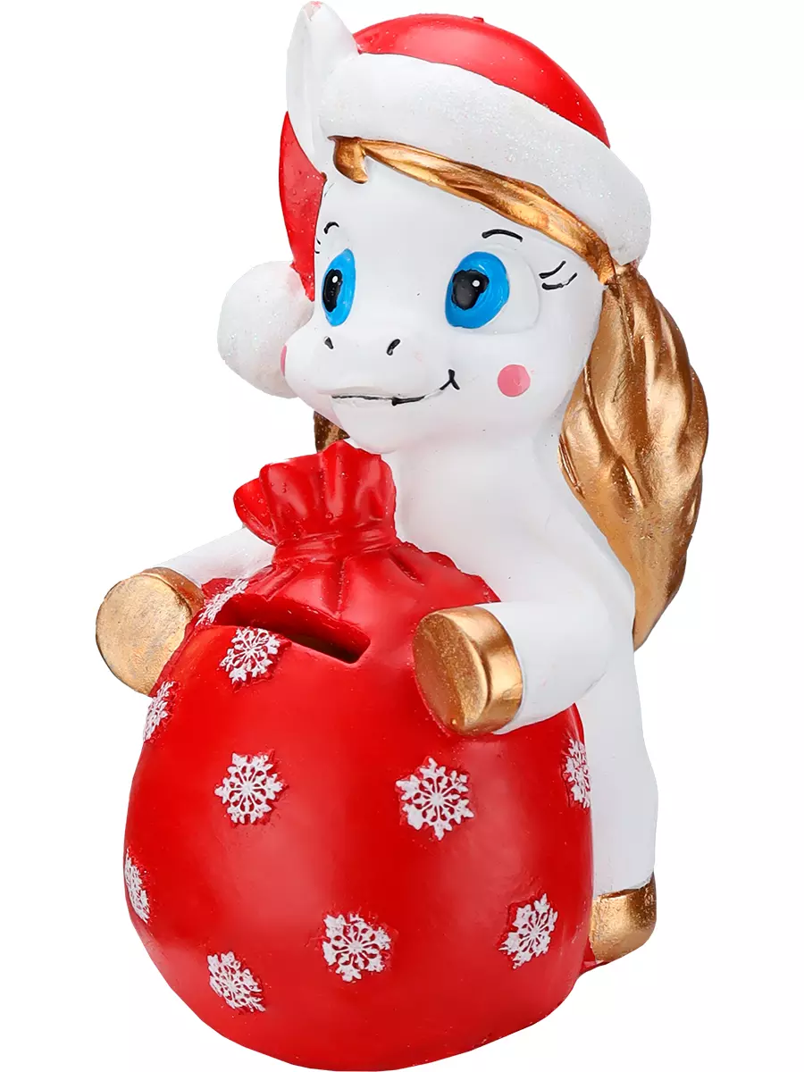 Новогодняя копилка из полирезины Лошадка с мешочком 15 см НУ-2578