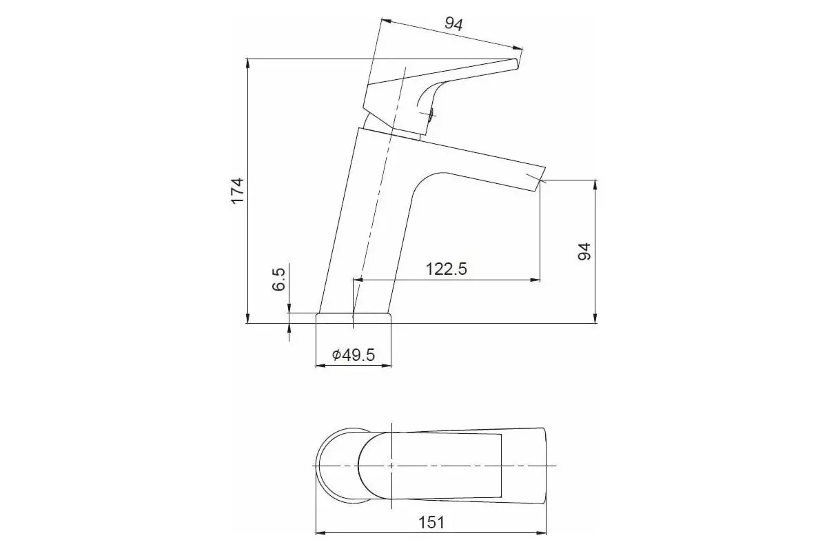 Смеситель для раковины, монолитный излив, нерж, сталь, ESKO Orlando OL 26, нерж. сталь, без дон. кл.