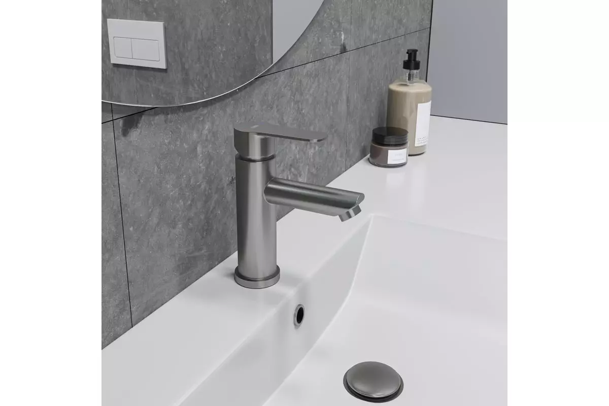 Смеситель для раковины, монолитный излив, нерж, сталь, ESKO Orlando OL 26, нерж. сталь, без дон. кл.