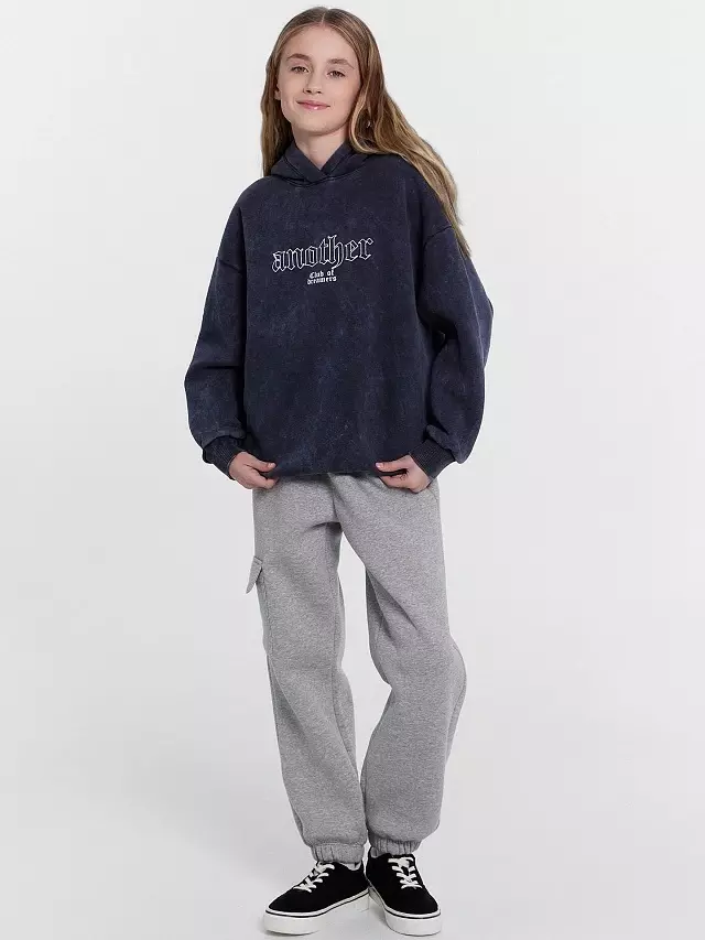 Худи для девочек Mark Formelle 127886 ACID WASH сумрачный серый +печать, р-р 158-80 (152-158)