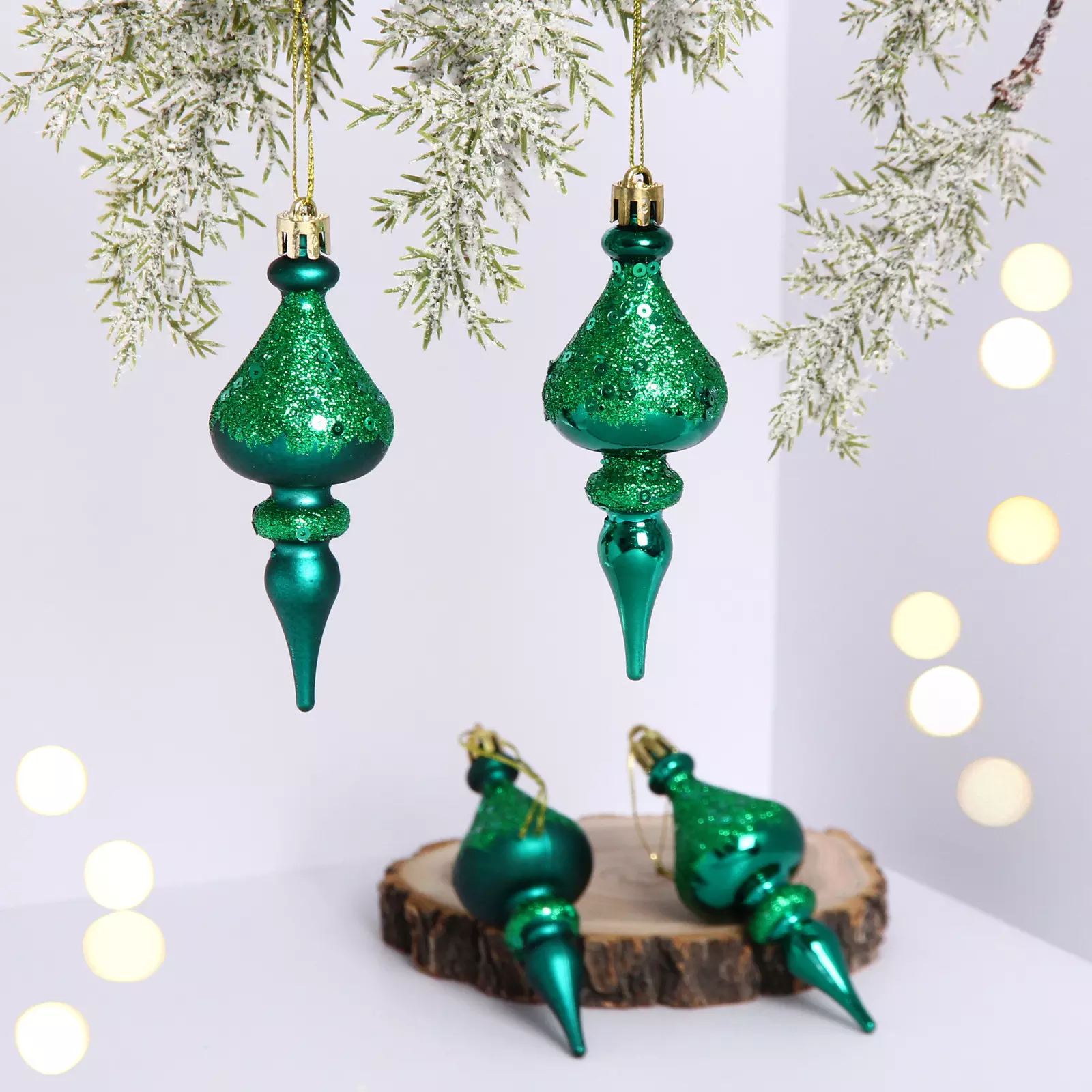 Елочные украшения Glamour 10 см (4 шт) изумруд 107-6165