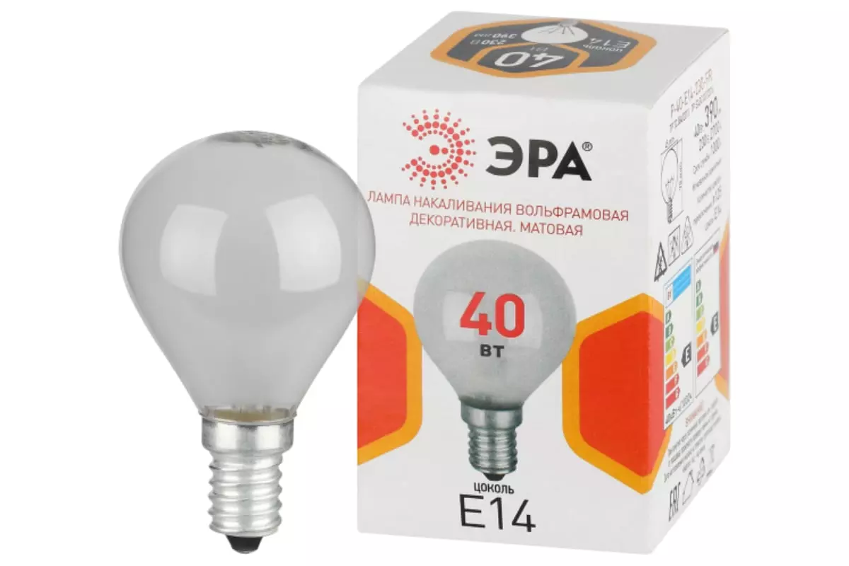 Лампа накаливания Е14 220В 40Вт шар матовая ЭРА Б0066411