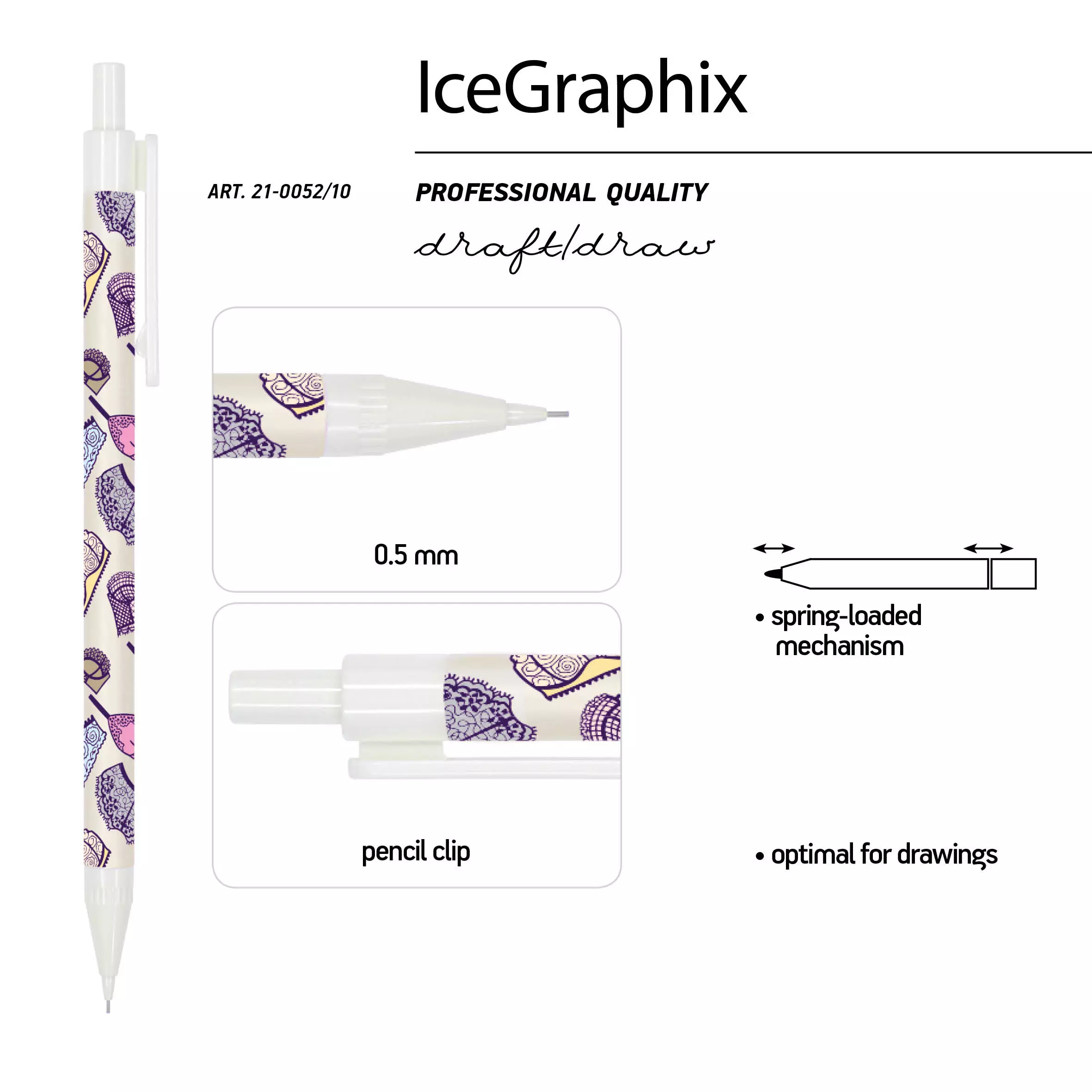 Набор: Ручка FreshWrite ШАР. 0.7 мм И Карандаш МЕХ. 0.5 мм НВ IceGraphixДамские штучки. Ажур