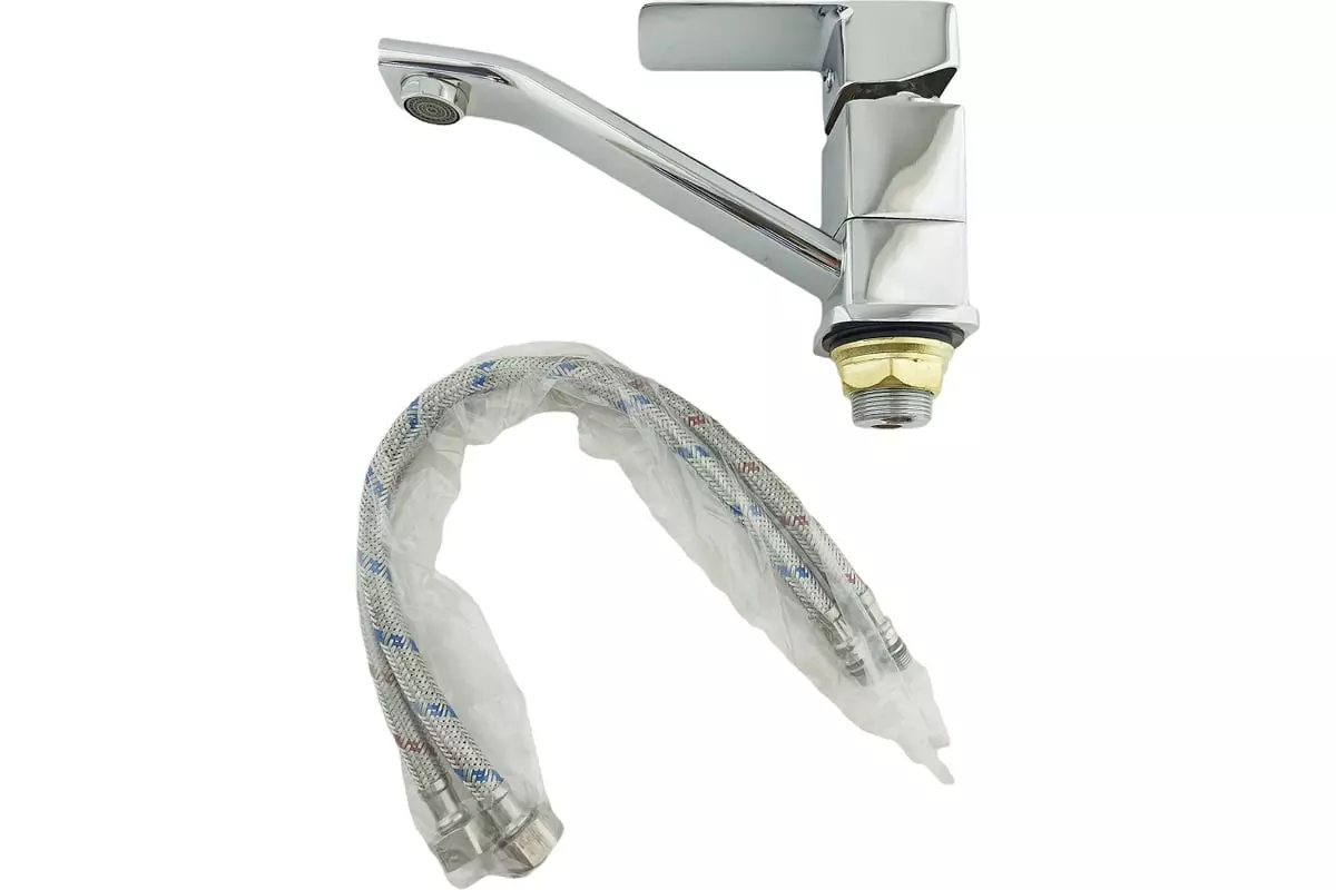 Смеситель для кухни, короткий излив, хром, Rainsberg R1003DF, силумин