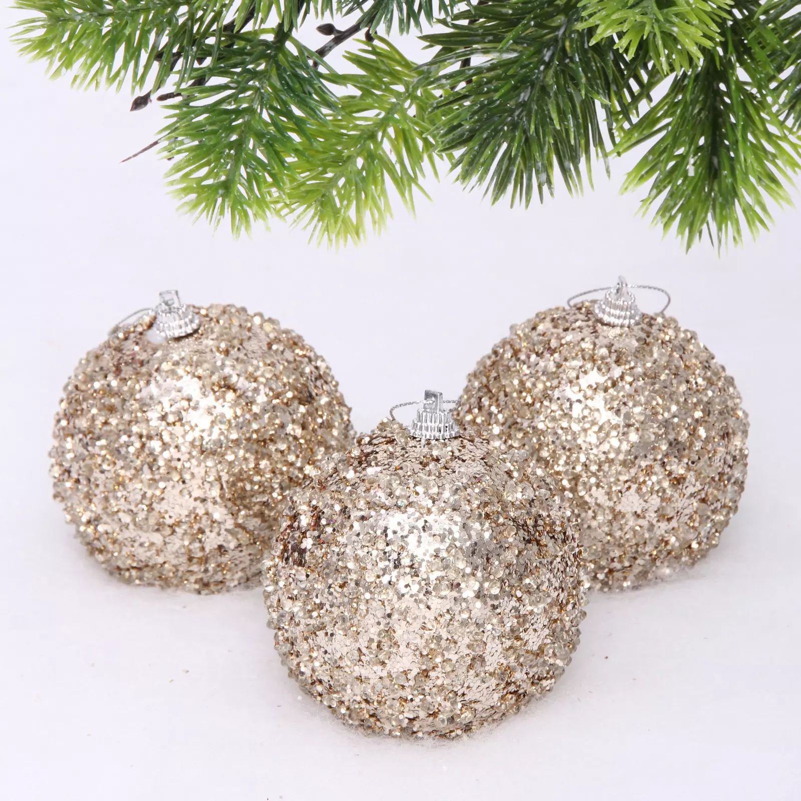 Новогодние шары Glame-искра 8 см (3 шт) шампань 107-6263