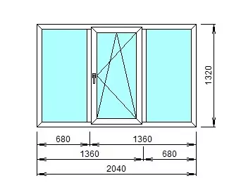 Окно ПВХ Стандартное СТЗ-2, со створкой, 2040х1320мм, 32мм