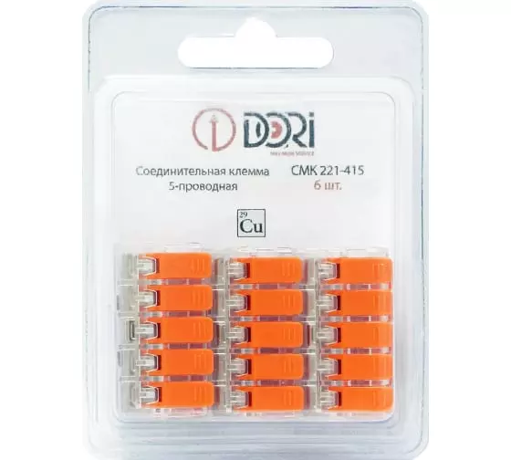 Соединительная клемма Dori СМК 221-415 5-ти проводная прозрачная 6 штук в упаковке