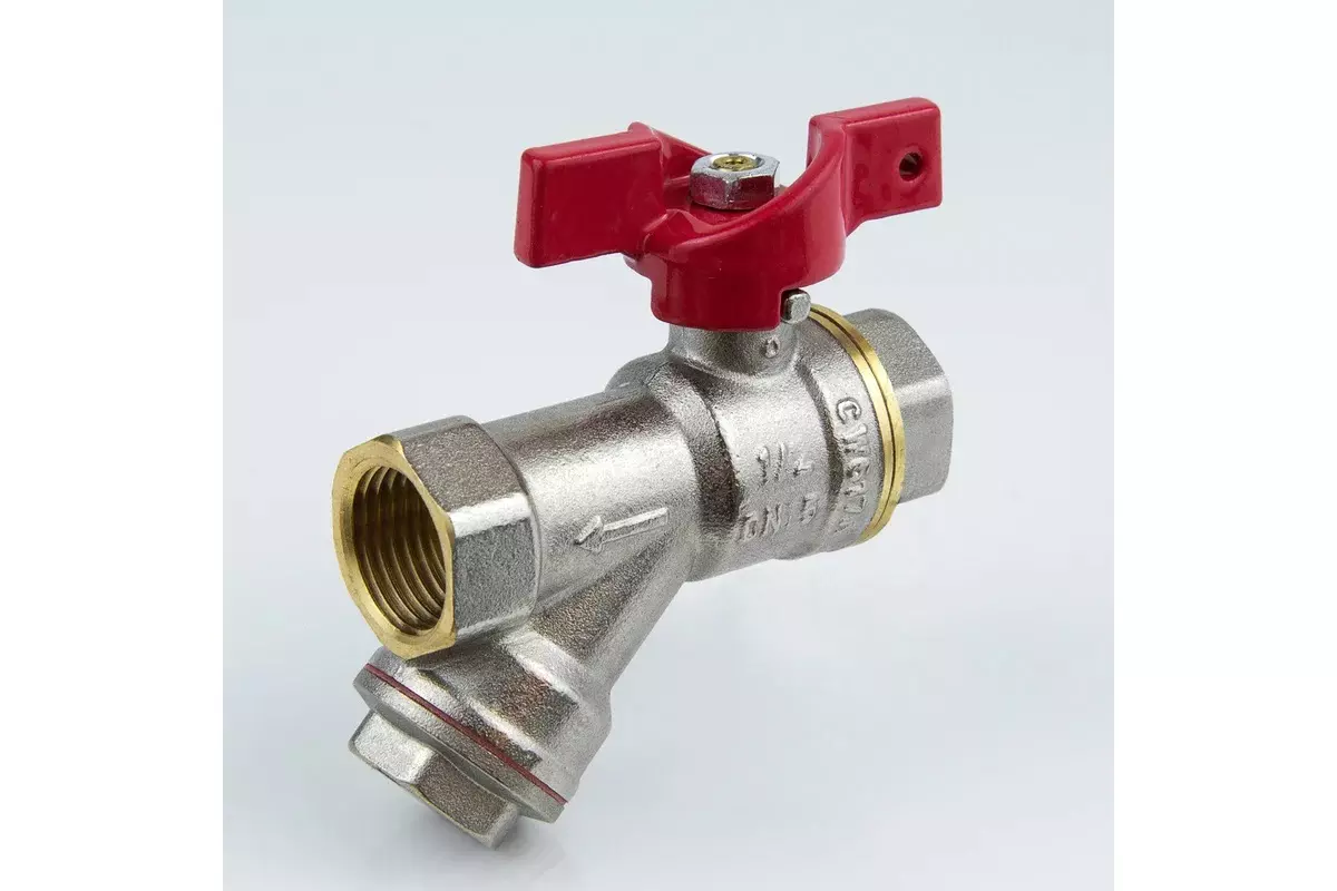 Кран-фильтр шаровой полнопроходной 1/2&quot; ВР, никель, бабочка красная, Aquasfera 1015-01