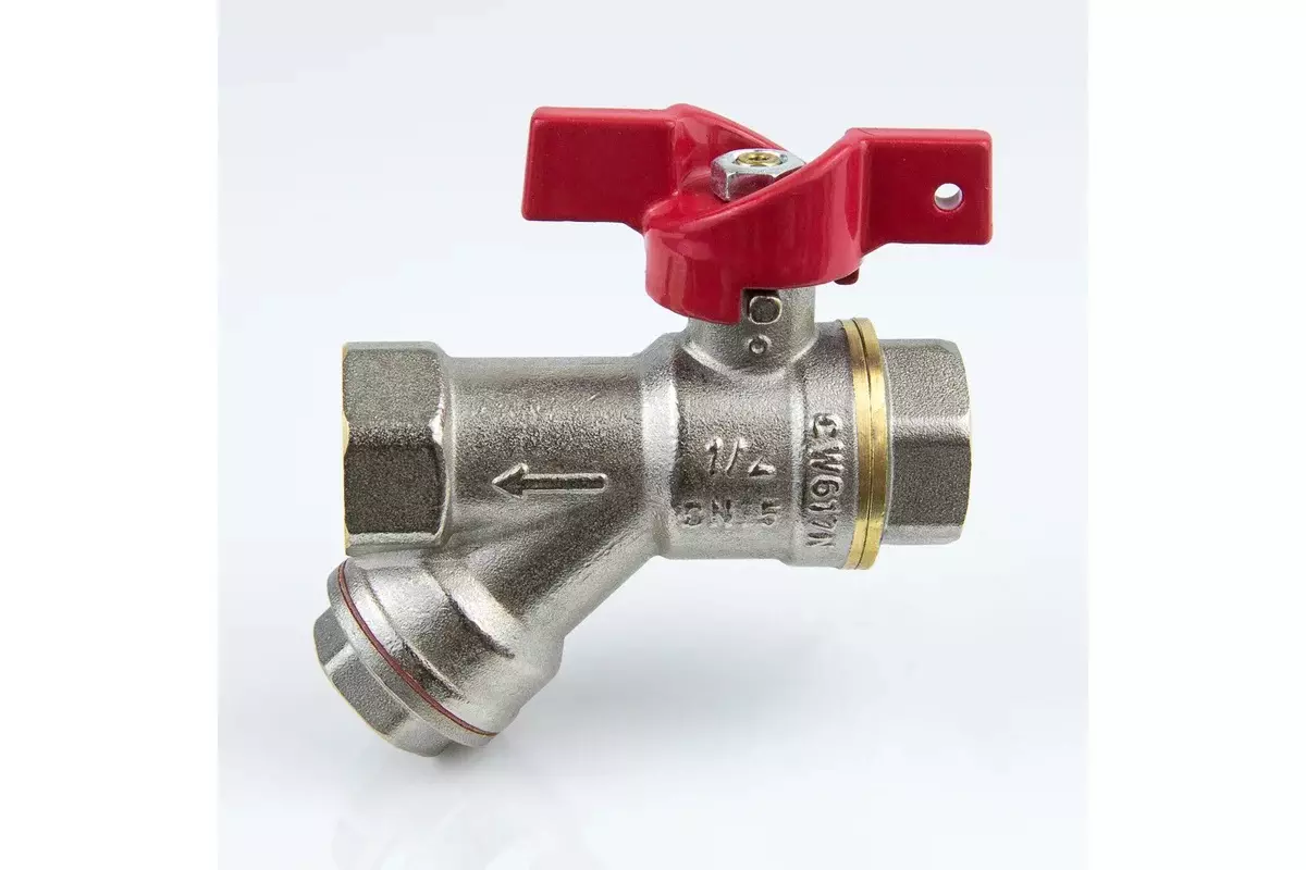 Кран-фильтр шаровой полнопроходной 1/2&quot; ВР, никель, бабочка красная, Aquasfera 1015-01