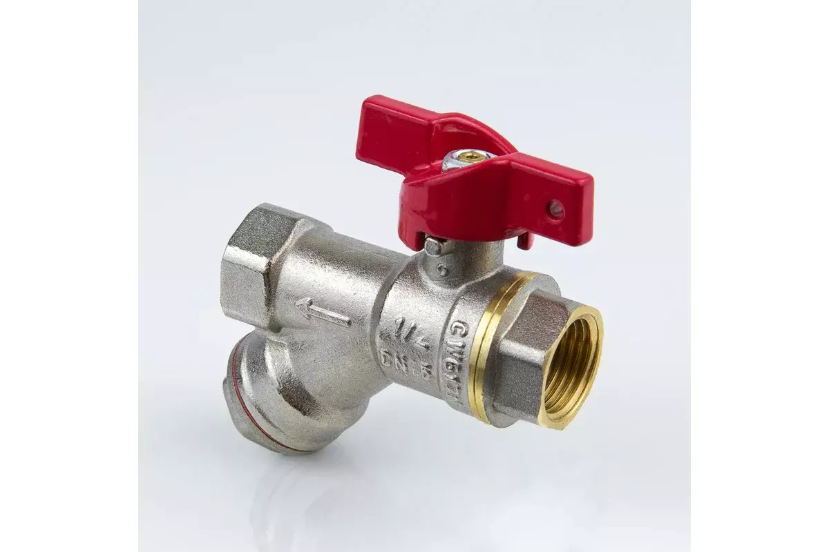 Кран-фильтр шаровой полнопроходной 1/2&quot; ВР, никель, бабочка красная, Aquasfera 1015-01