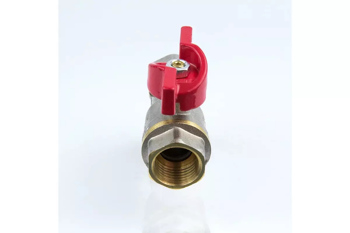 Кран-фильтр шаровой полнопроходной 1/2&quot; ВР, никель, бабочка красная, Aquasfera 1015-01