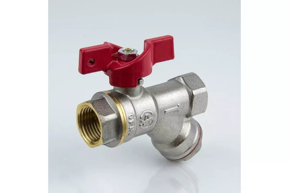 Кран-фильтр шаровой полнопроходной 1/2&quot; ВР, никель, бабочка красная, Aquasfera 1015-01