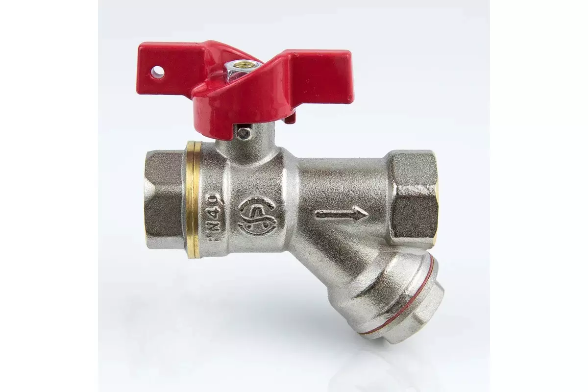 Кран-фильтр шаровой полнопроходной 1/2&quot; ВР, никель, бабочка красная, Aquasfera 1015-01
