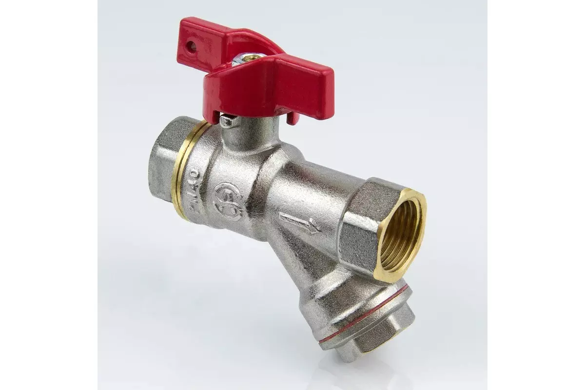 Кран-фильтр шаровой полнопроходной 1/2&quot; ВР, никель, бабочка красная, Aquasfera 1015-01
