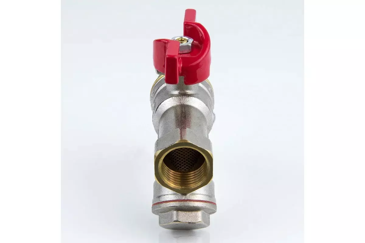 Кран-фильтр шаровой полнопроходной 1/2&quot; ВР, никель, бабочка красная, Aquasfera 1015-01