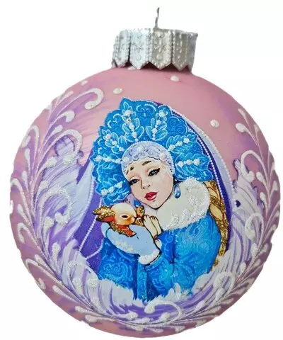 Елочный шар стекло Снегурочка с зайкой 10 см Коломеев КУ-100-244048