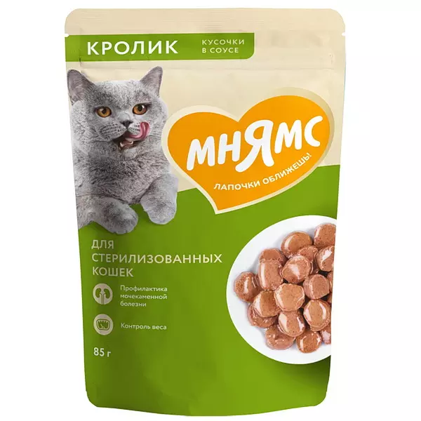 Влажный корм для стерилизованных кошек Мнямс кролик в соусе 85 г