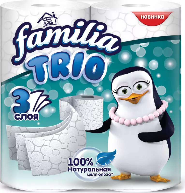 Туалетная бумага Фамилия TRIO 3 слоя 4 рулона