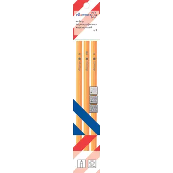 Простые карандаши 3 шт (B, HB, H), Attomex,  диаметр грифеля 1,85 мм, 5030403