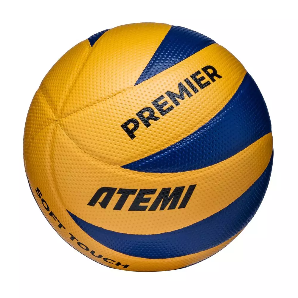 Волейбольный мяч Atemi PREMIER (N), синт. кожа Microfiber golf surface, желт/синий, 8 п, клееный