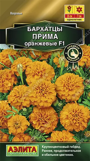 Семена цветов Бархатцы Прима F1 оранжевые. АЭЛИТА Ц/П 10 шт