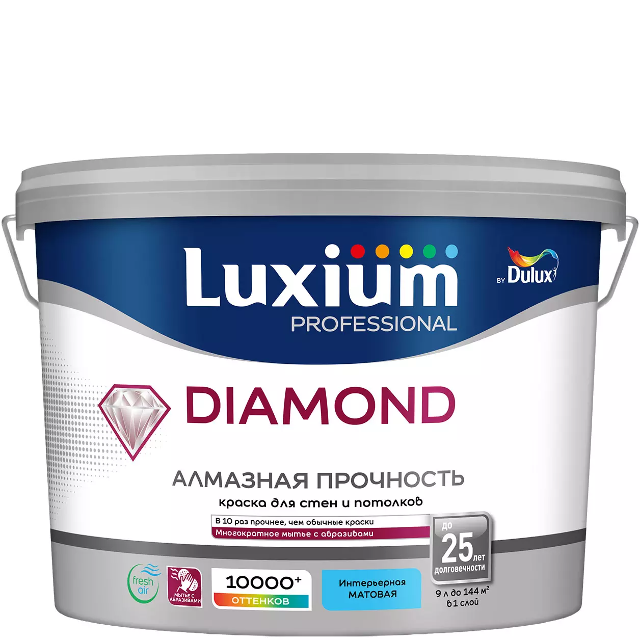 Краска моющаяся Luxium (Dulux) Professional Diamond матовая белый BW 9 л