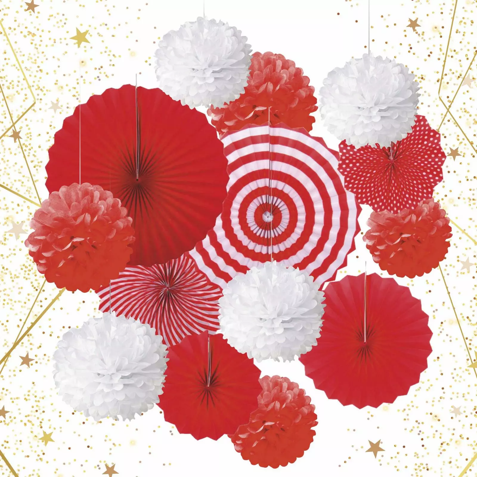 Набор вееров с помпонами Праздничное утро 14 шт красный/белый 219-013