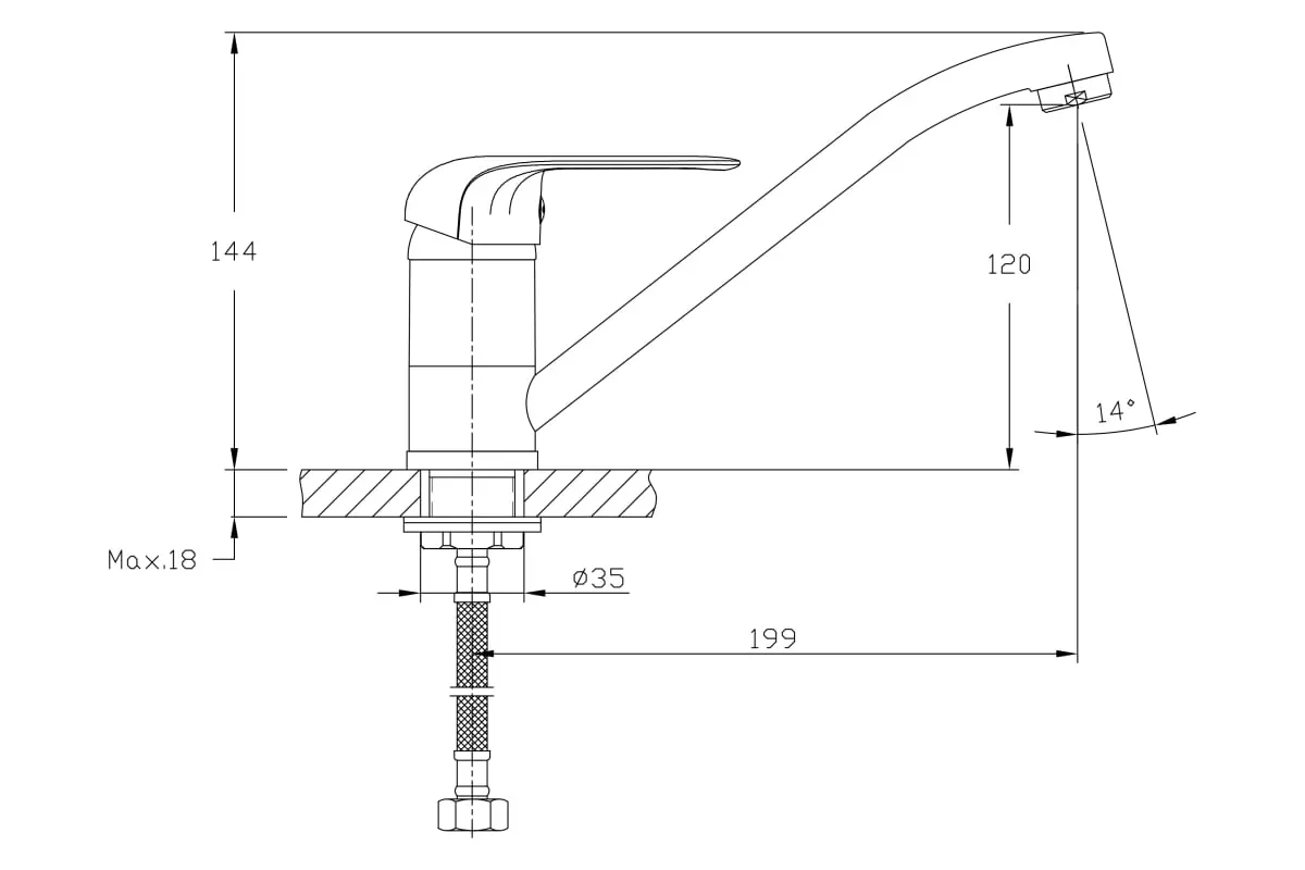 Смеситель для кухни, средний излив 21 см, хром RUSH Fiji 1835-27 латунь