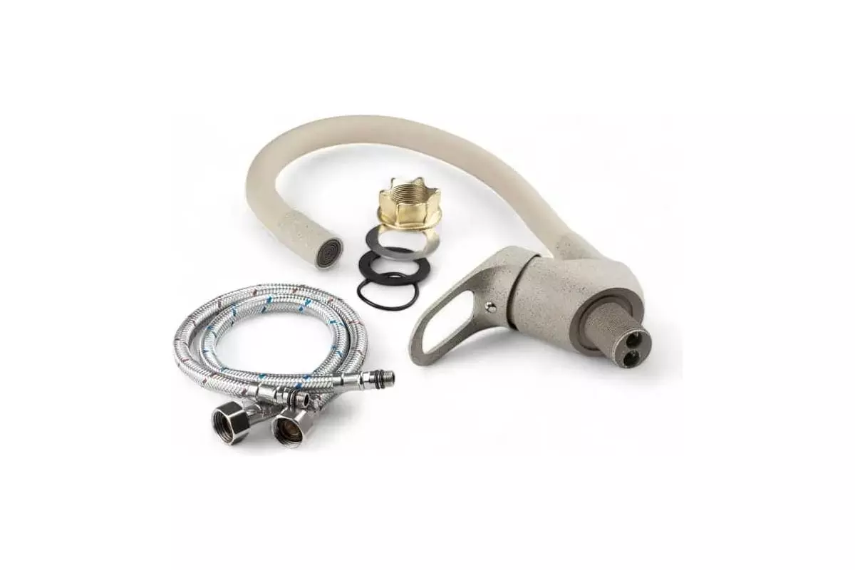 Смеситель для кухни, гибкий излив, бежевый гранит, ALOUTE A3193-302-6, эко-алюминий