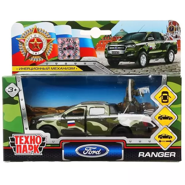 Машина металл FORD ranger, 12 см, дв., баг., инер.+солд. 4,5 см,