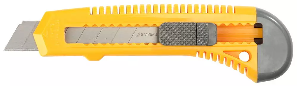Нож STAYER упрочненный из АБС пластика со сдвижным фиксатором FORCE, сегмент. лезвия 18 мм 0911_z01
