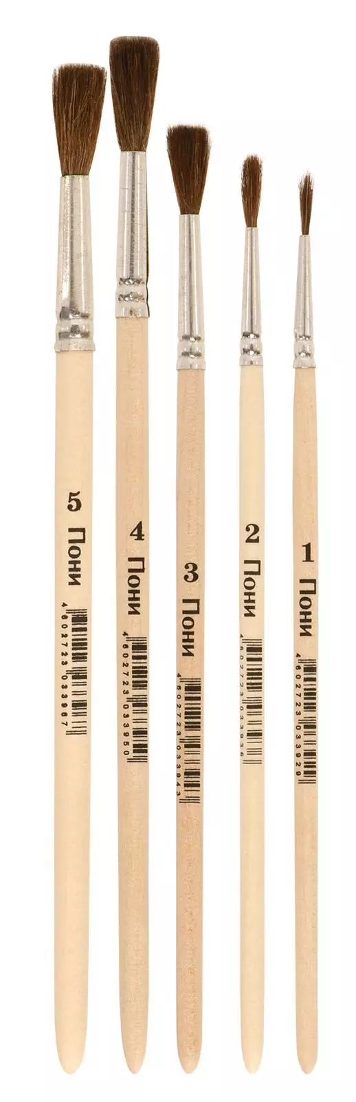 Кисти художественные 5 шт: № 1,2,3,4,5 круглые - пони. Schoolformat НКПХК-5