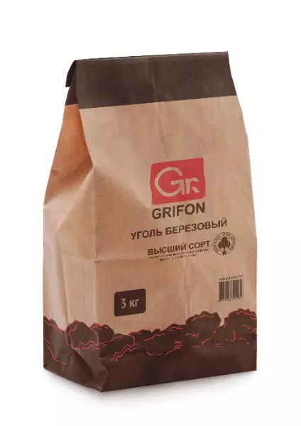 Уголь березовый Grifon 3 кг крафт- пакет 610-043