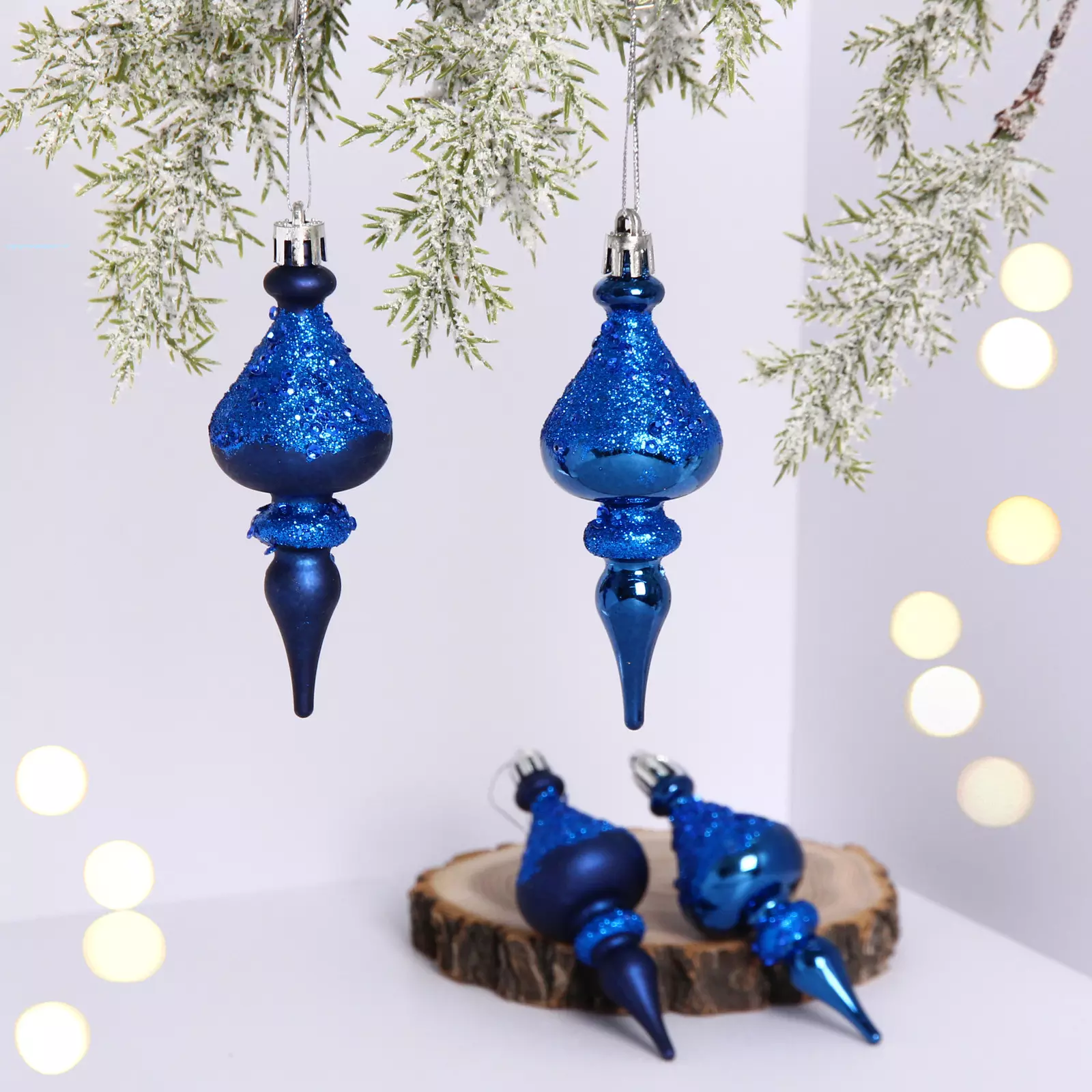 Елочные украшения Glamour 10 см (4 шт) сапфир 107-6164