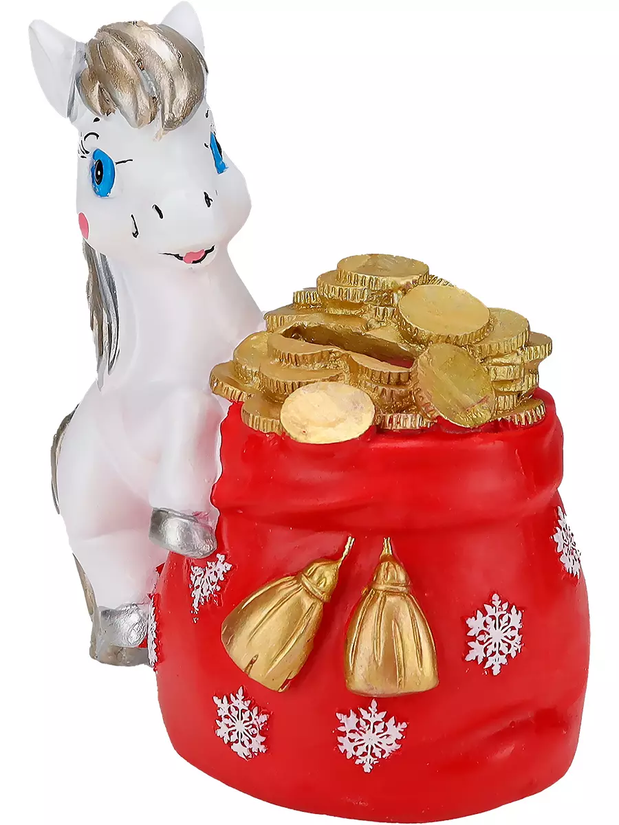 Новогодняя копилка из полирезины Пони с мешочком 15 см НУ-2576