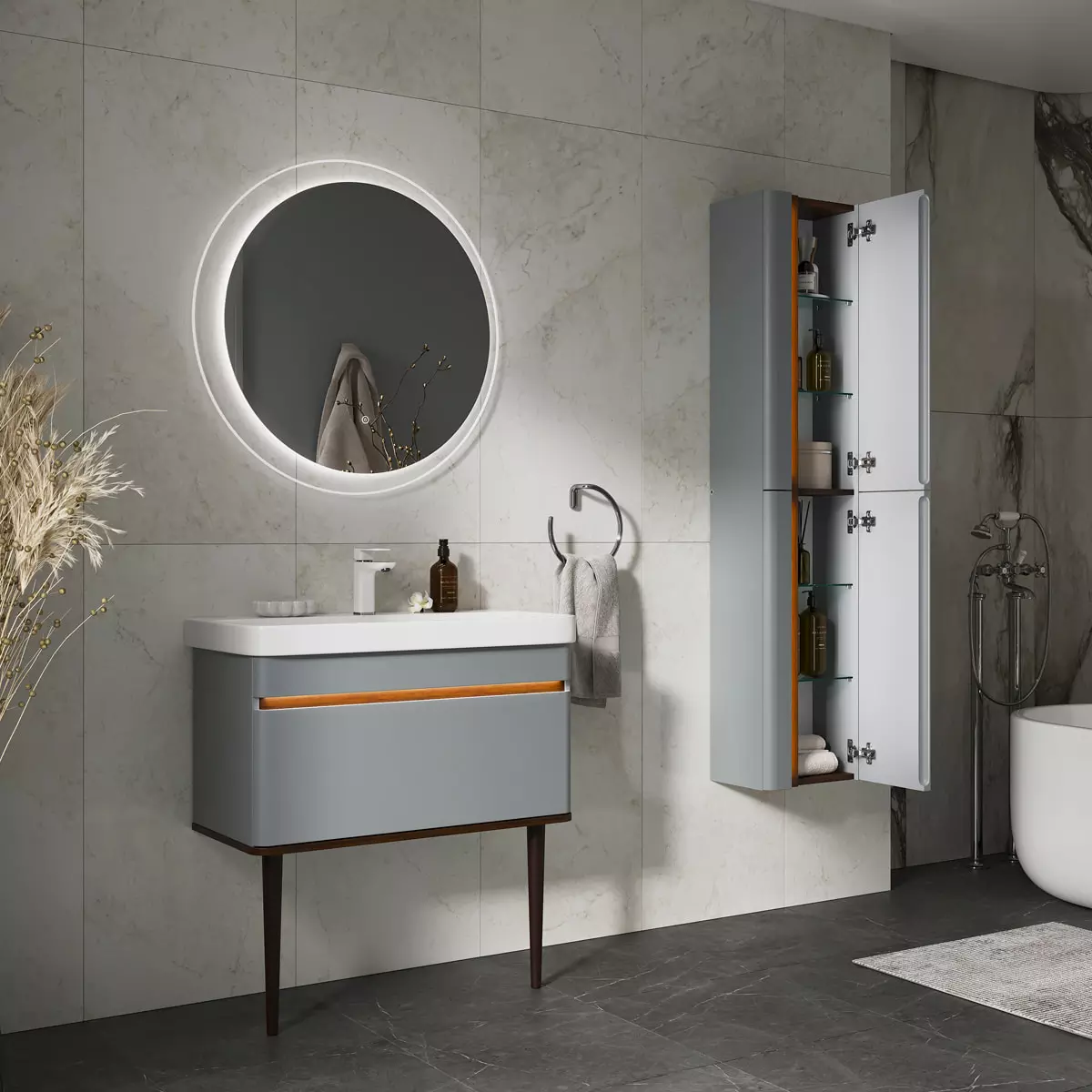 Шкаф-пенал подвесной 36х160 см EQUIL Elegante 36.R Мэйджик/Дуб голиано, ppELGNT36.R-24.26