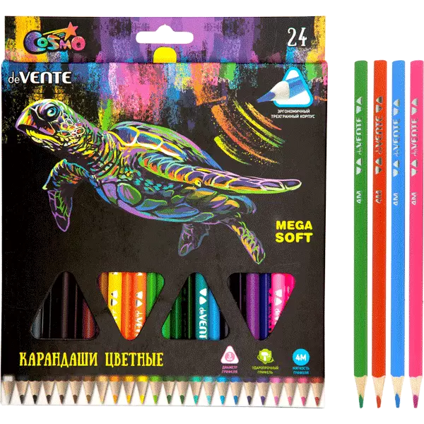 Цветные карандаши deVENTE. Triolino Ultra 4М 24 цвета, 4М, грифель 3 мм, Velvet Touch, 5024915