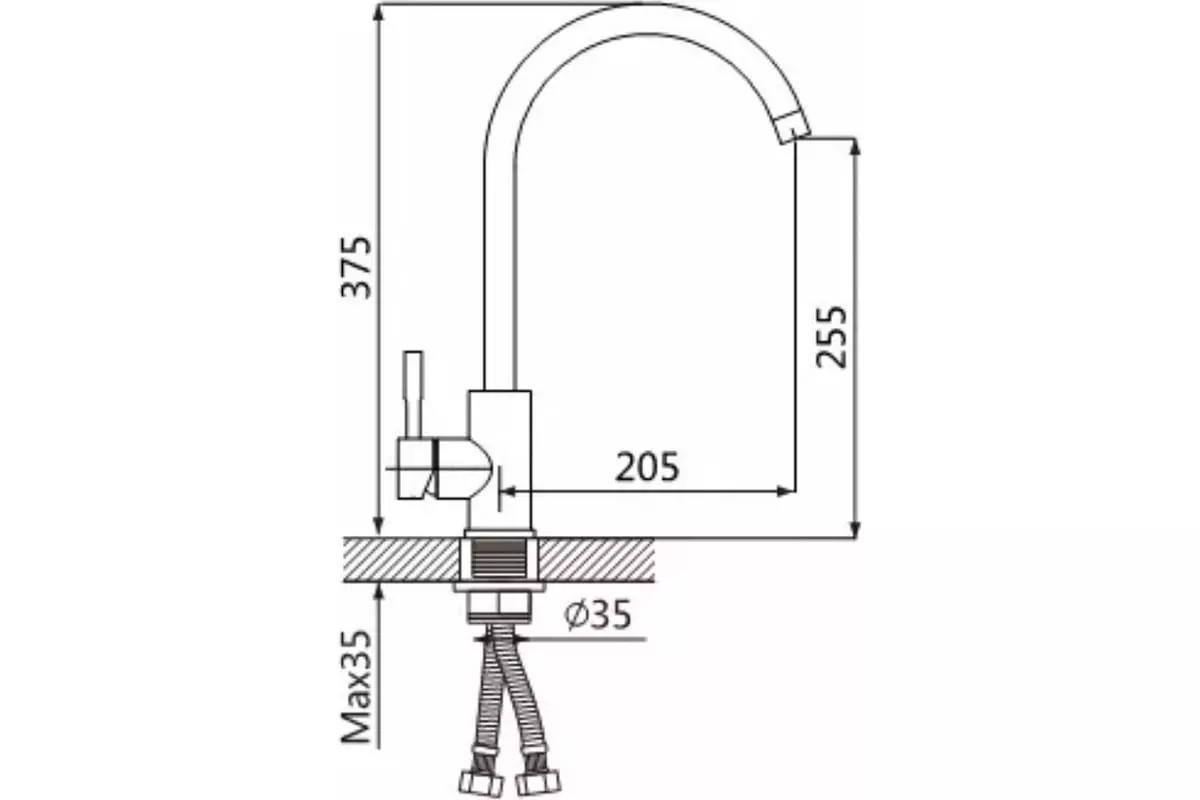 Смеситель для кухни, высокий излив, черный зеркальный, Oute T40313BZ, нерж. сталь