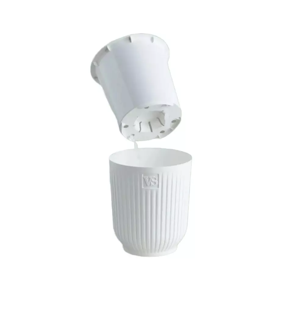 Горшок для цветов 1,6 л с фитильным поливом, D135 мм, дренаж, Эйва VipSet АМО-1,6-01 белый