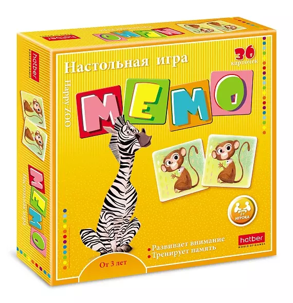 Настольная игра Мемо для детей 36 карточек Hatber Happy Zoo 085936
