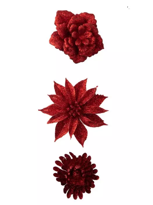 Елочное украшение Красные цветочки на клипсе набор из 3 шт. / 27x9x5см 88535