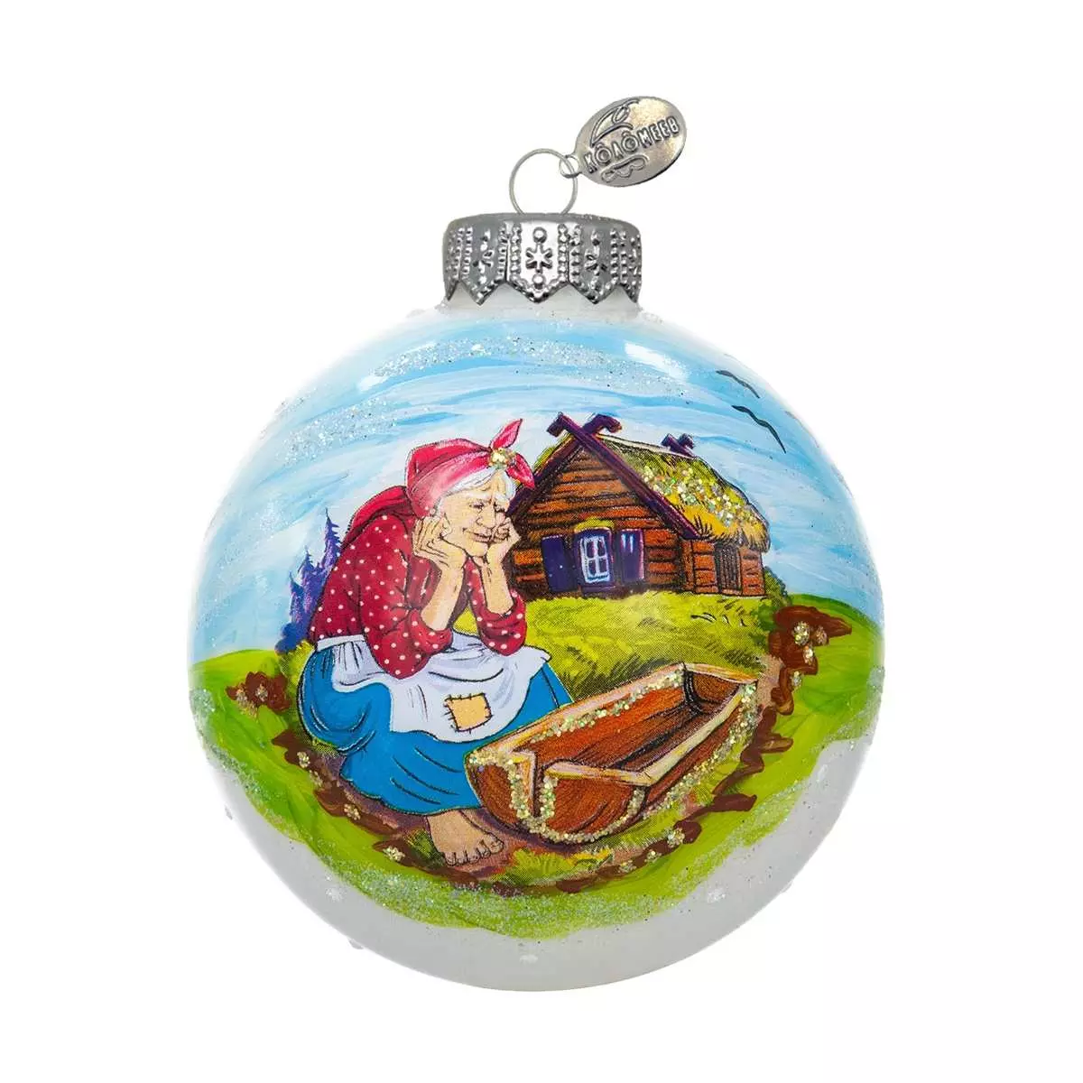 Елочный шар стекло Старуха у разбитого корыта 8 см Коломеев КУ-80-244055