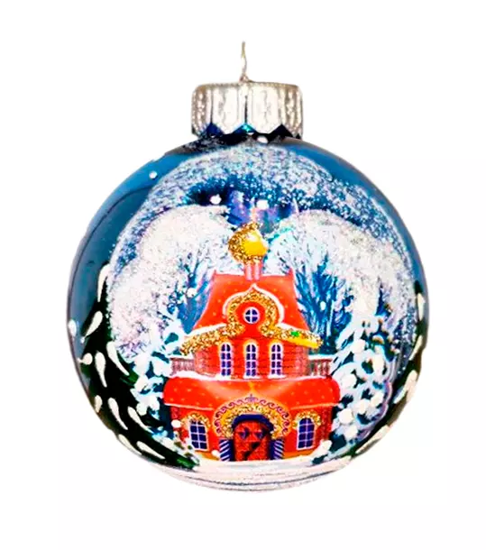 Елочный шар стекло Терем в лесу 8 см Коломеев КУ-80-244025