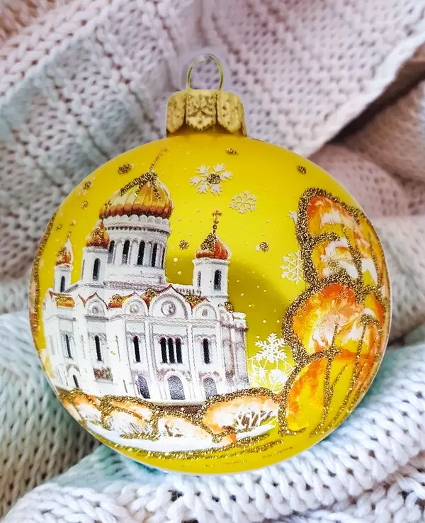 Елочный шар стекло Храм Христа Спасителя 8 см Коломеев КУ-80-214167