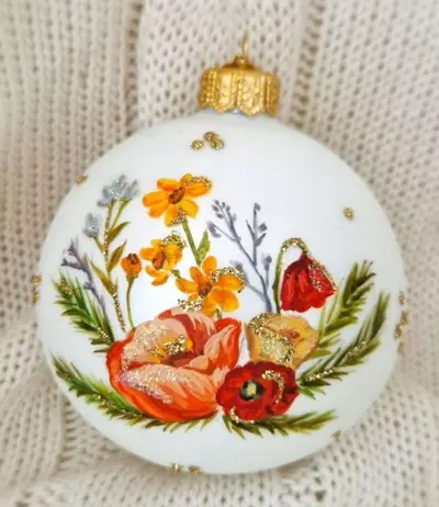 Елочный шар стекло Цветок-1 8 см Коломеев КУ-80-244061